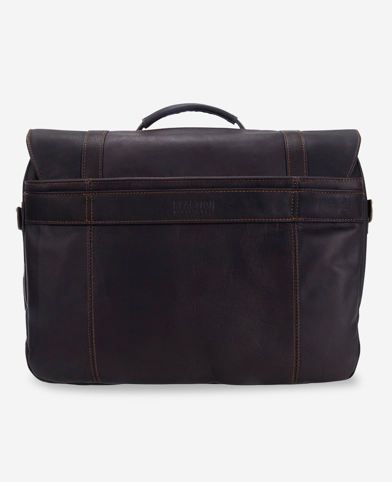 Kenneth Cole Reaction Bags Colombian Leather Flapover Messenger Bag borsa marrone