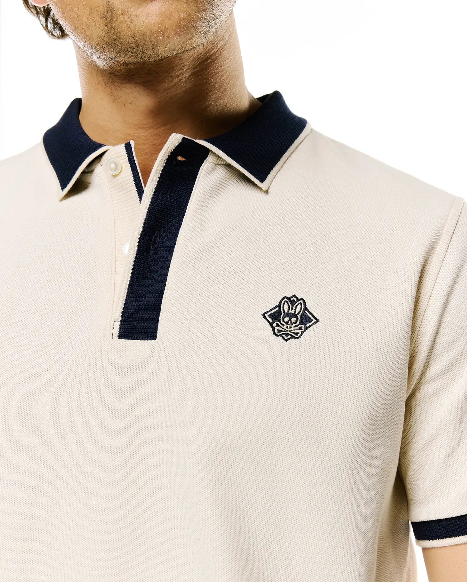 Psycho Bunny Men's Polos Robin Pima Piqué Polo uomo bianca e grigia