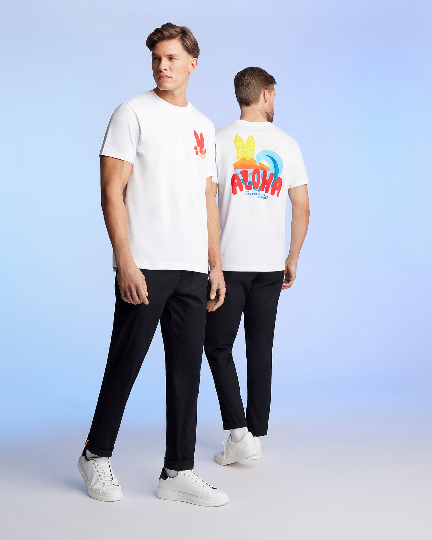 Psycho Bunny Men's Tees Hawaii City Tee B6U169Y1PC t-shirt bianca in cotone Pima