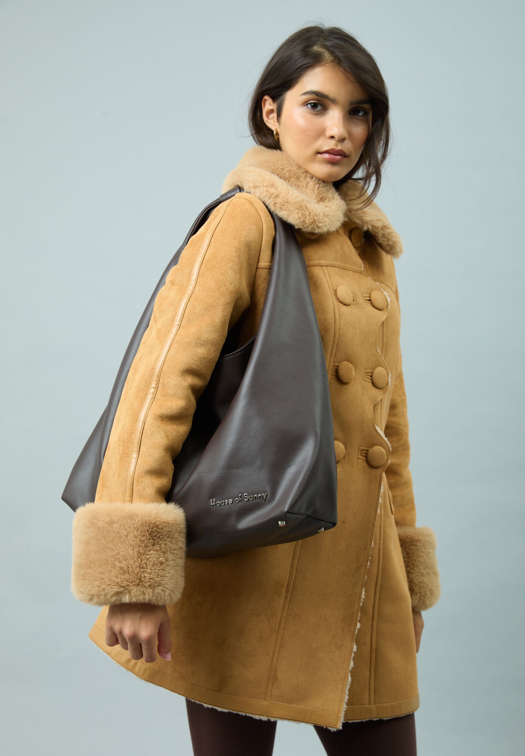House Of Sunny Women's Jackets Dolly Honey Suede Shearling Coat cappotto