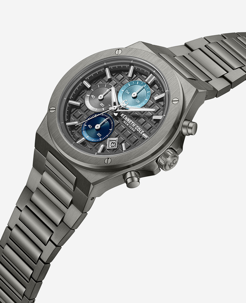 Kenneth Cole Reaction Watches Dress Sport Chronograph Multi Tone Dial Stainless Steel Bracelet Watch orologio gunmetal 5 ATM