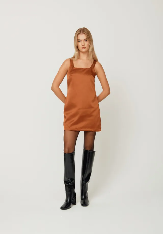 House Of Sunny Women's Dresses The Mini Satin Shift vestito mini marrone