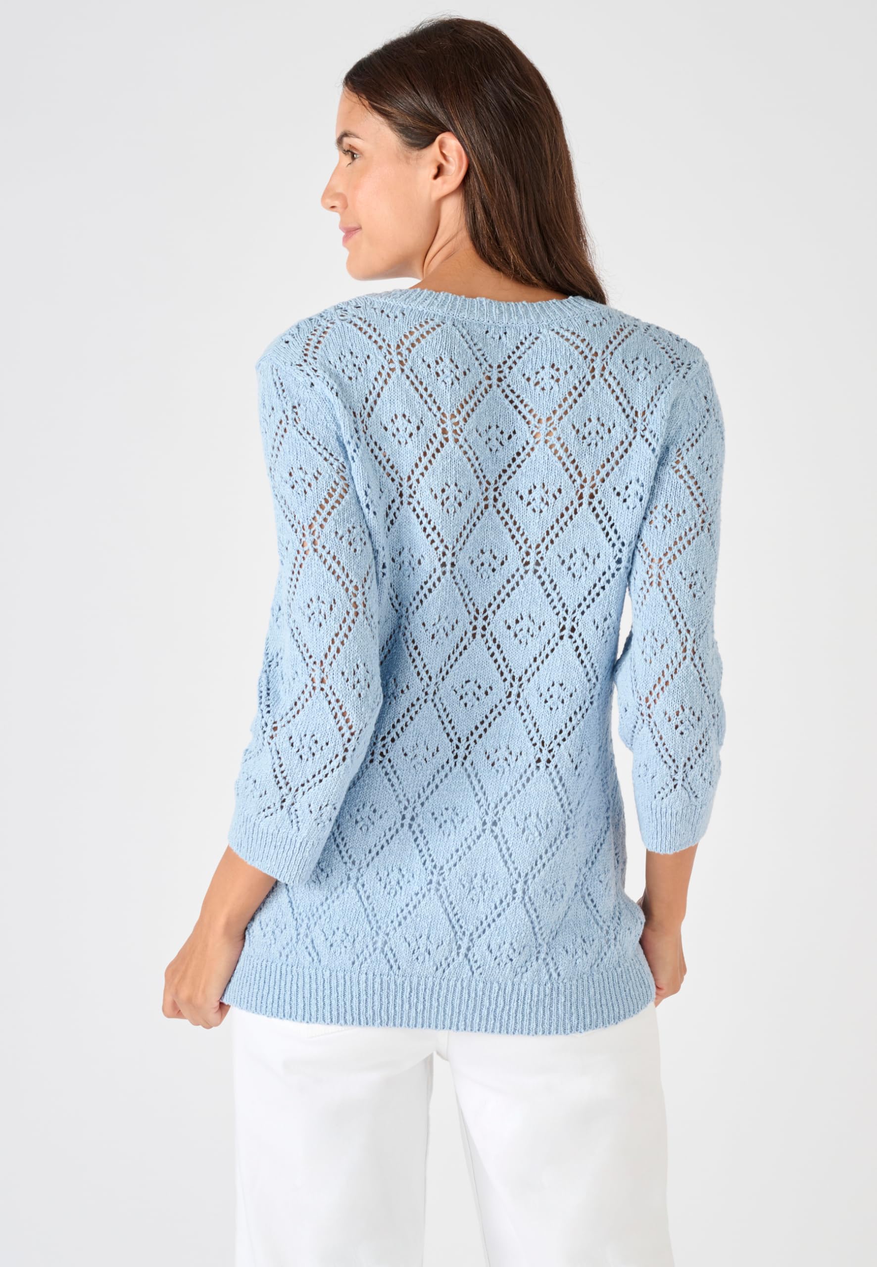 Damart Prêt-à-porter Maglione traforato Filato Nastro maglione blu grigio in cotone