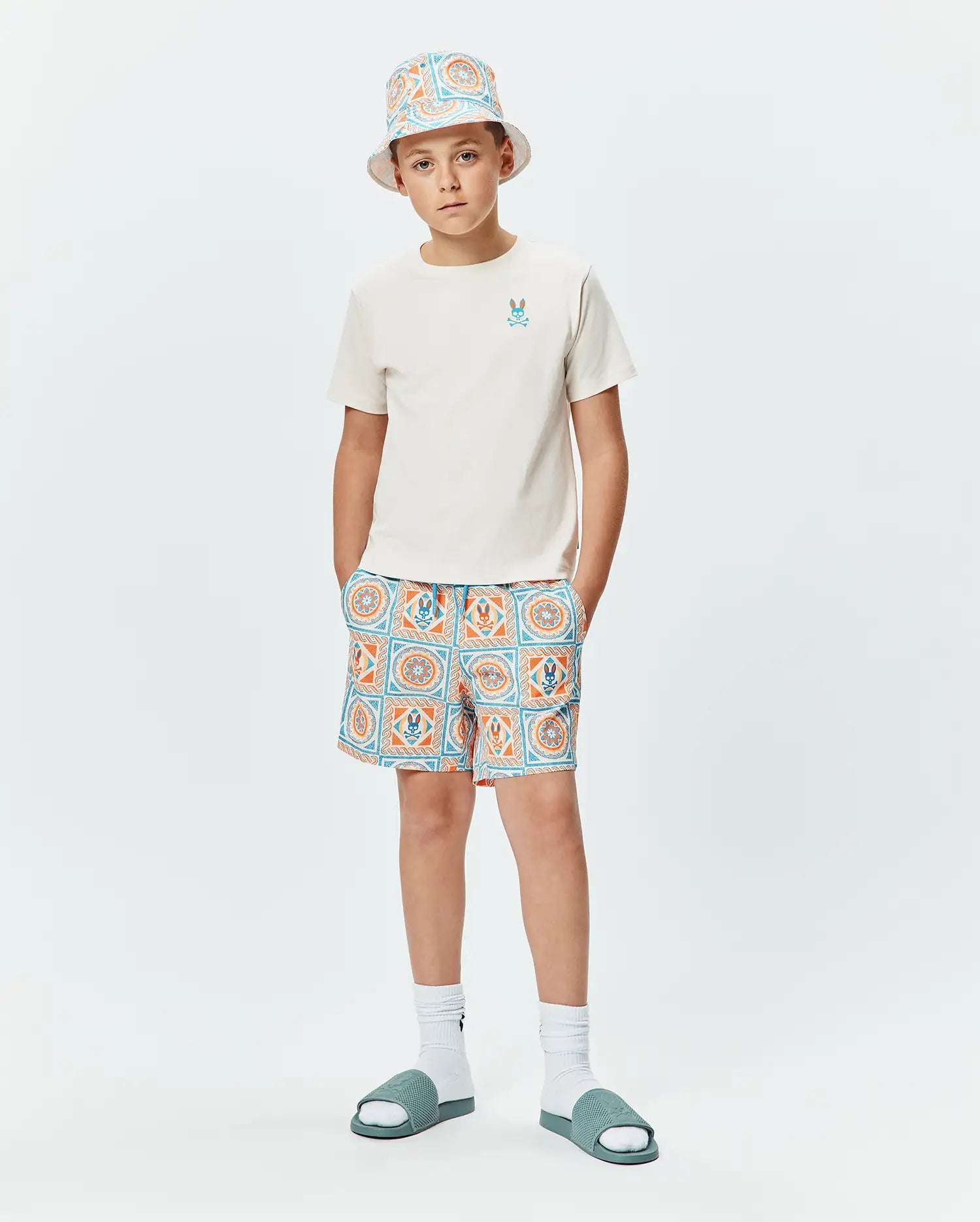 Psycho Bunny Kids Tees Frank Back Graphic KT0200190 t-shirt bianca cotone Pima