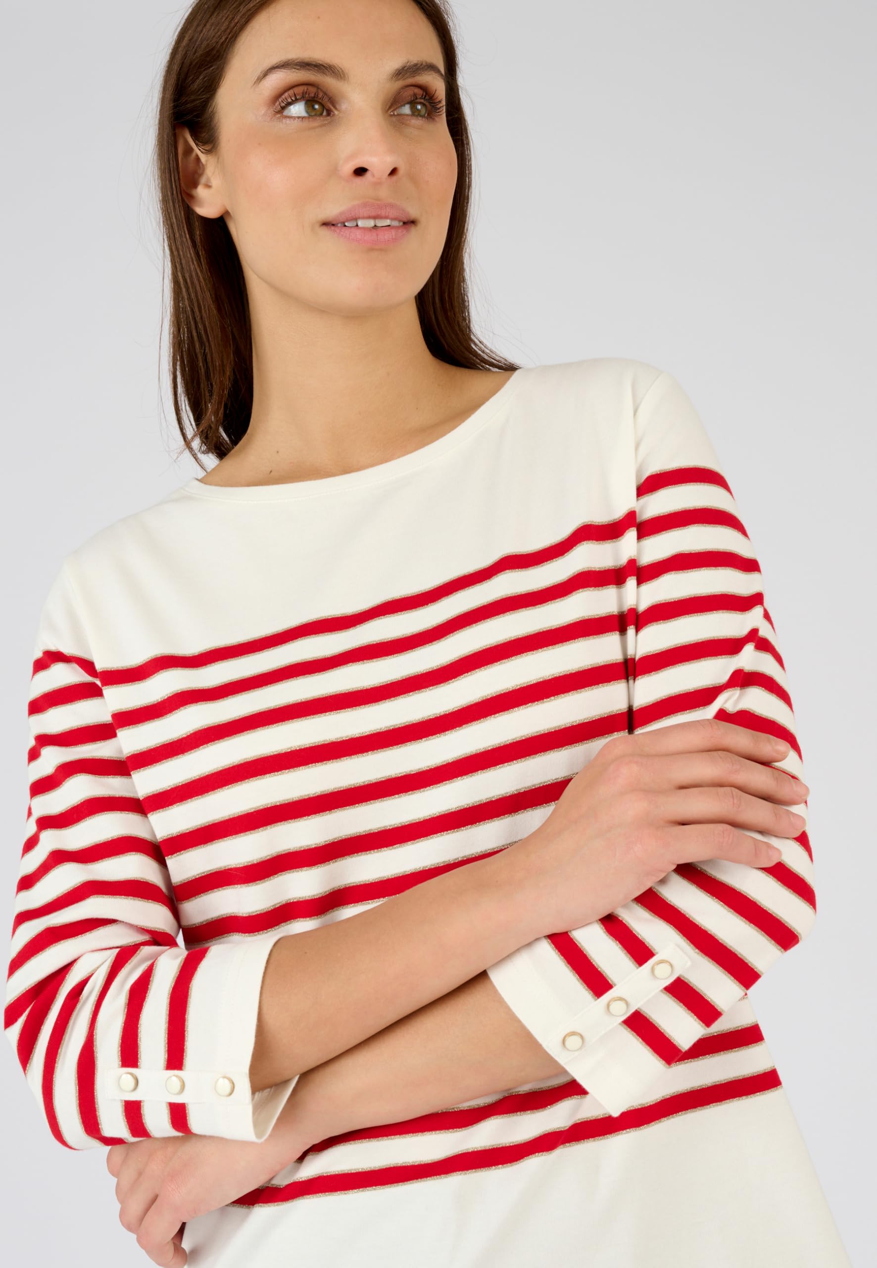 Damart Prêt-à-porter Mariniera Brillante maglia bianco rosso a righe manica 3/4