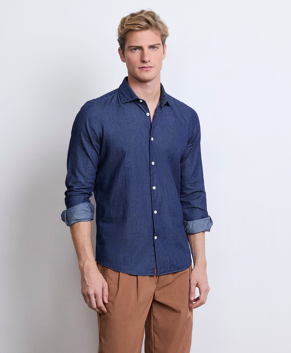 Markup Uomo Camicie Camicia manica lunga collo francese in denim camicia