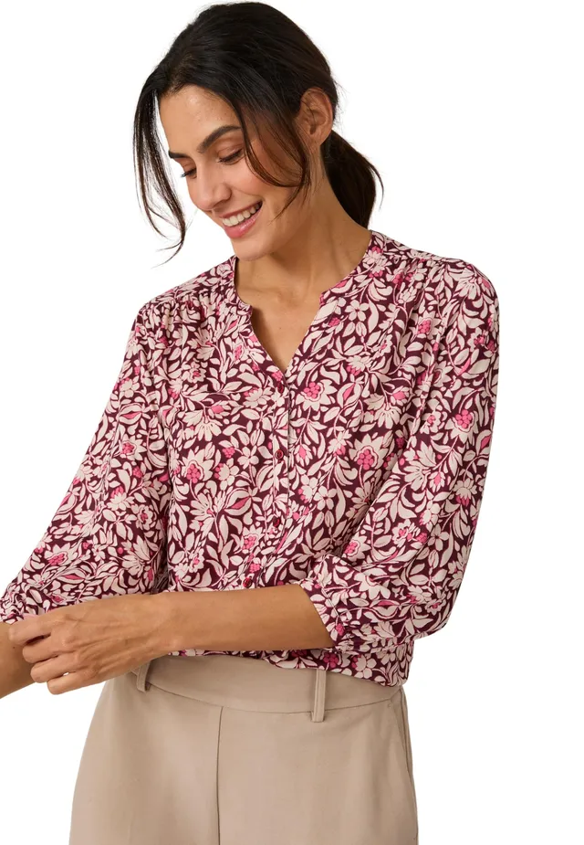 Damart Prêt-à-porter camicetta maglia crespe rosa fiorito 38-40 leggera