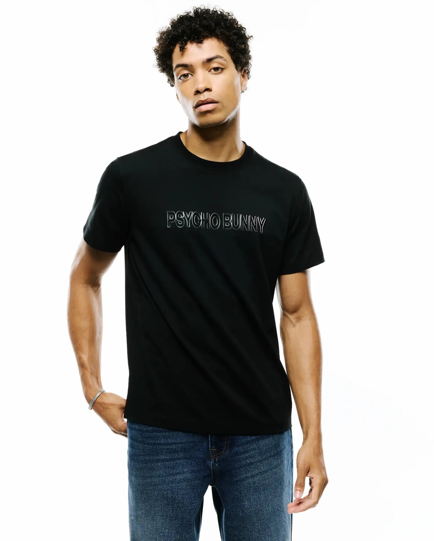 Psycho Bunny Men's Tees Joji Wordmark Graphic Tee MT0200409 maglietta nera cotone