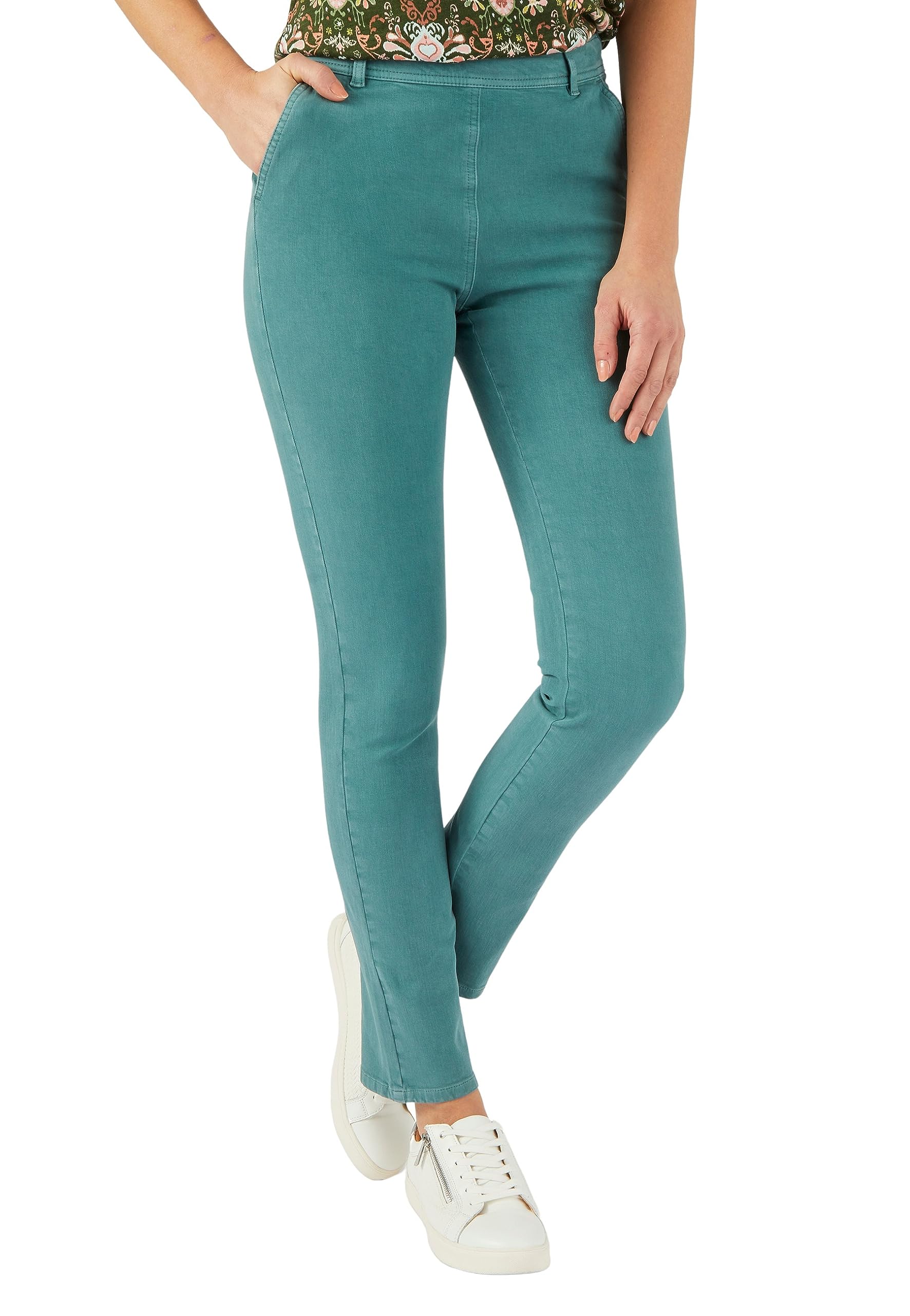 Damart Prêt-à-porter Pantaloni Bi-Stretch Effetto Pancia Piatto pantaloni Verde Grigio taglia 44