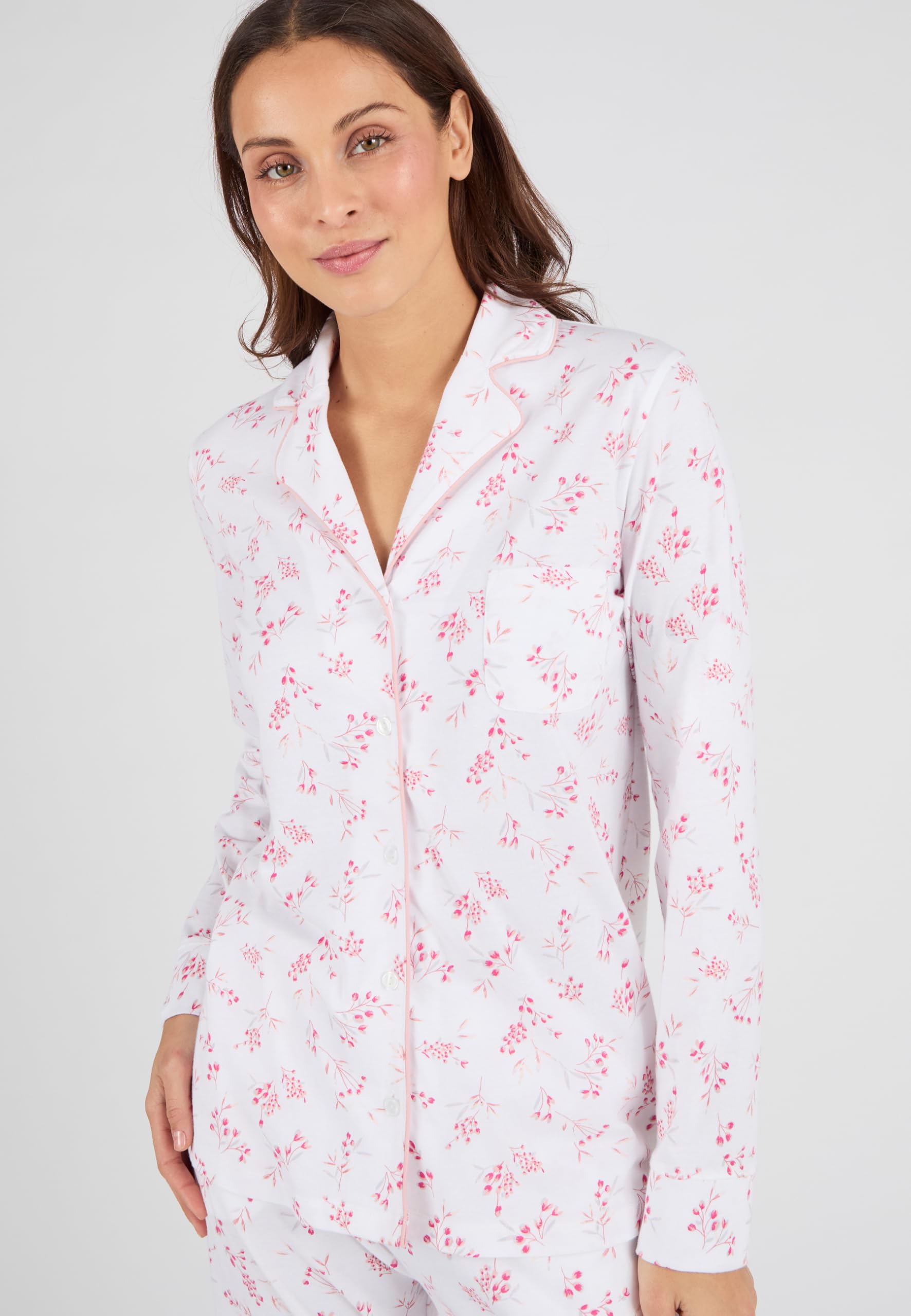 Damart Homewear Pigiama in maglia in puro cotone jersey rosa fiorito