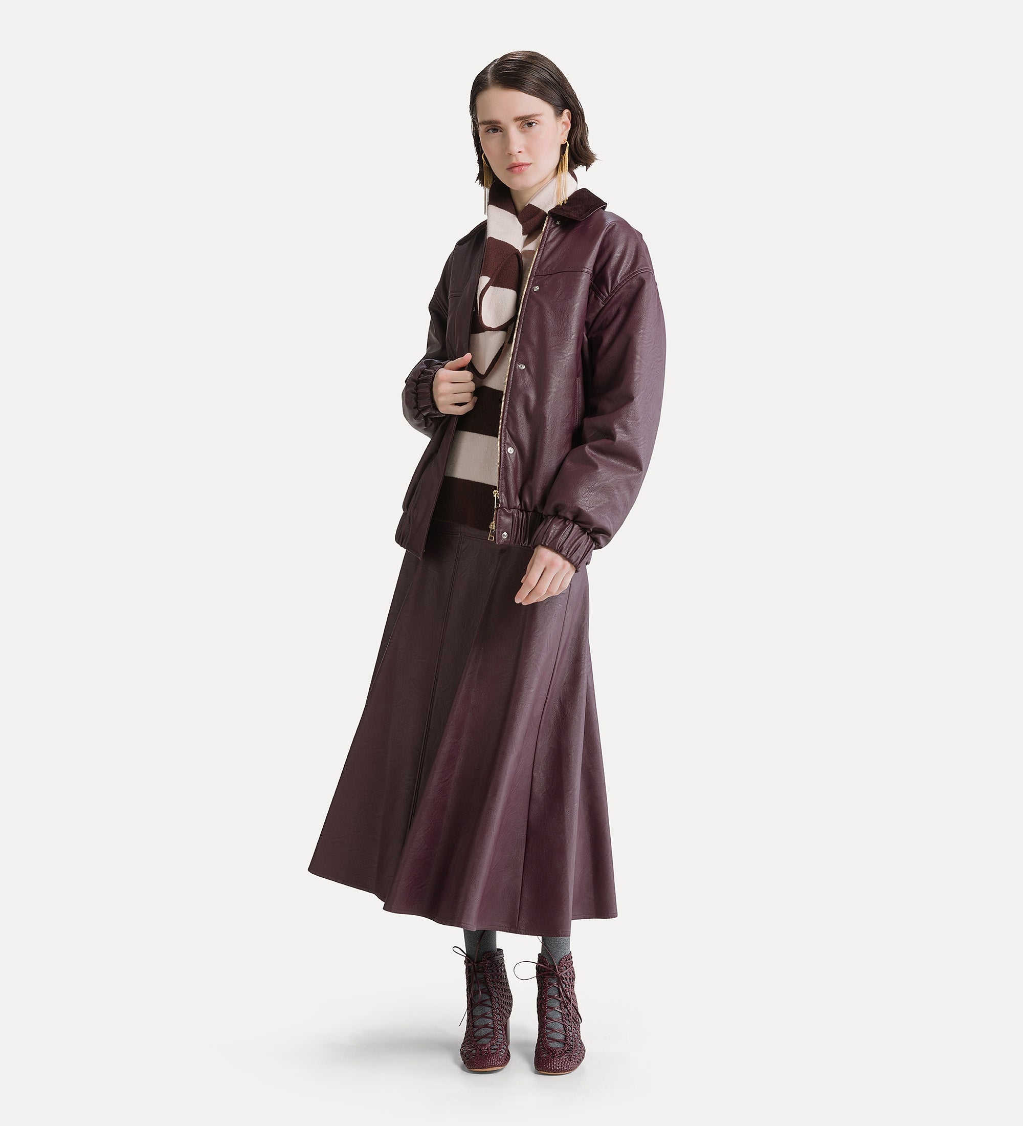 Forte cappelli e sciarpe sciarpa ascot a righe marrone lana cashmere