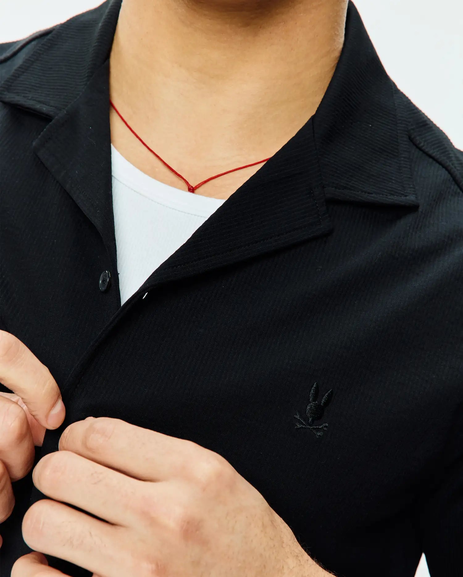 Psycho Bunny Men's Shirts Jayme Knit Shirt MT0300002 camicia nera seersucker