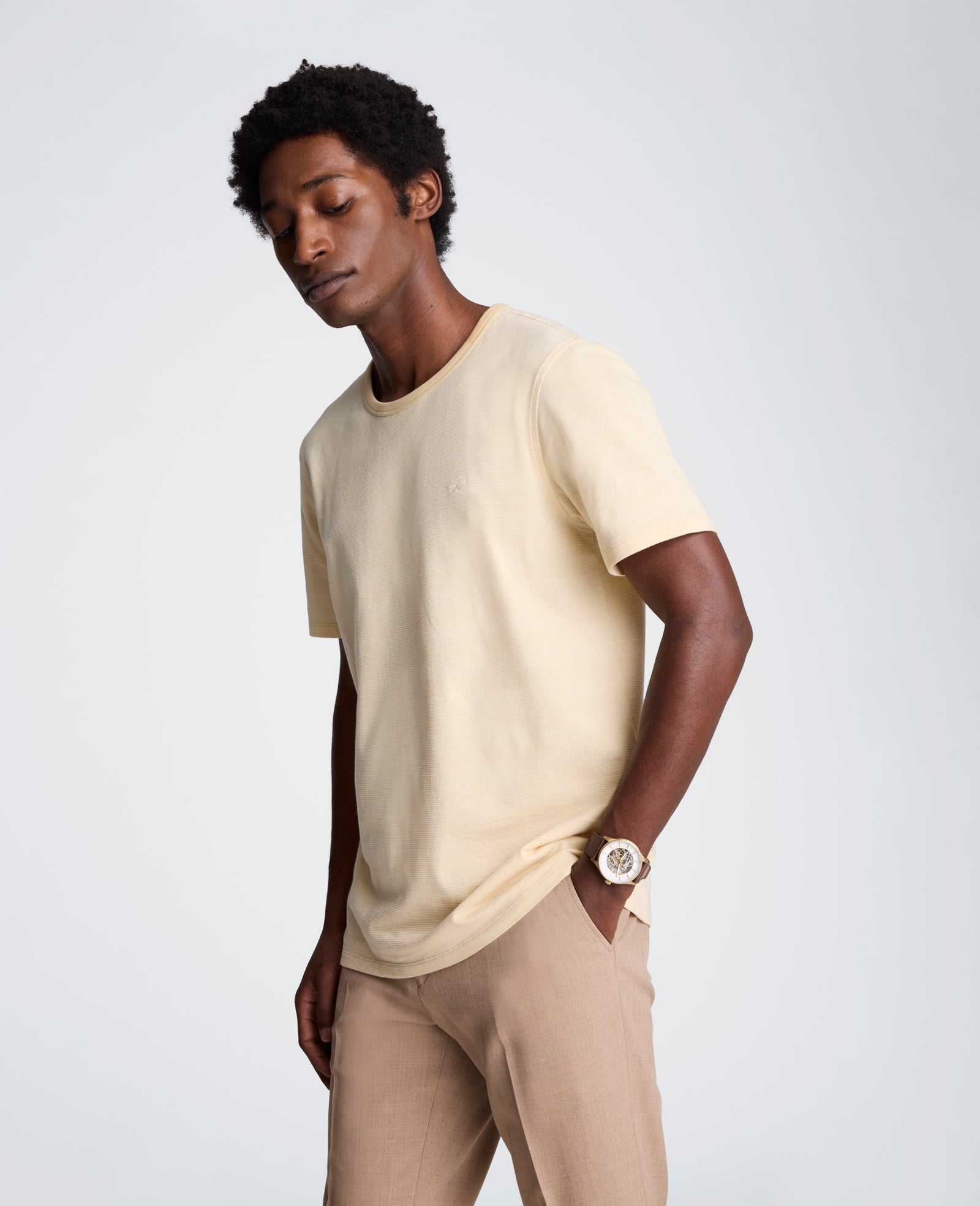 Kenneth Cole Reaction Clothing Textured Logo Tee maglietta beige cotone