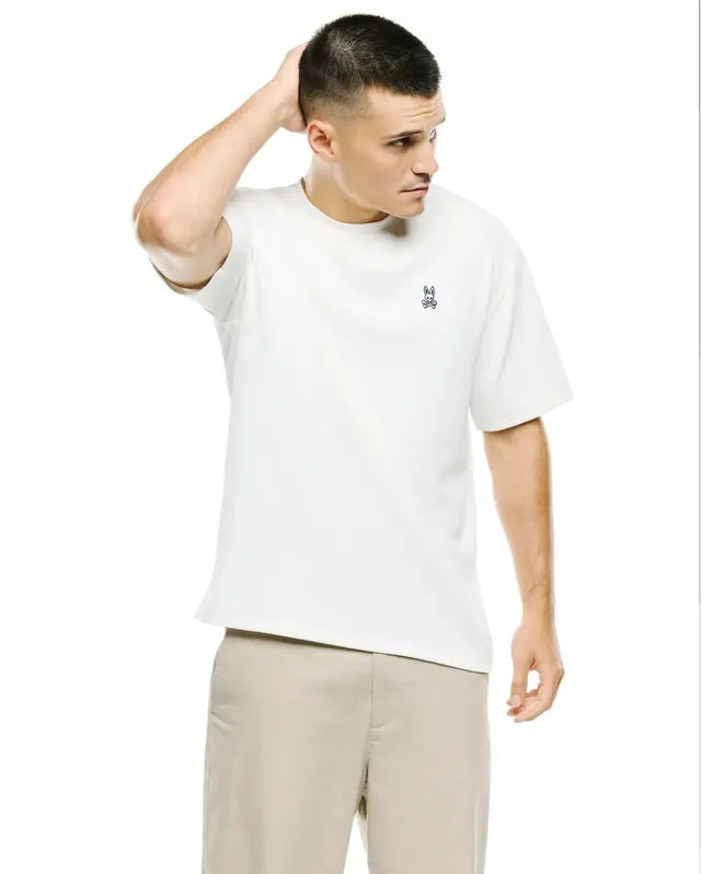 Psycho Bunny Men's Tees Nasir Textured Oversized-Fit Tee t-shirt ecru