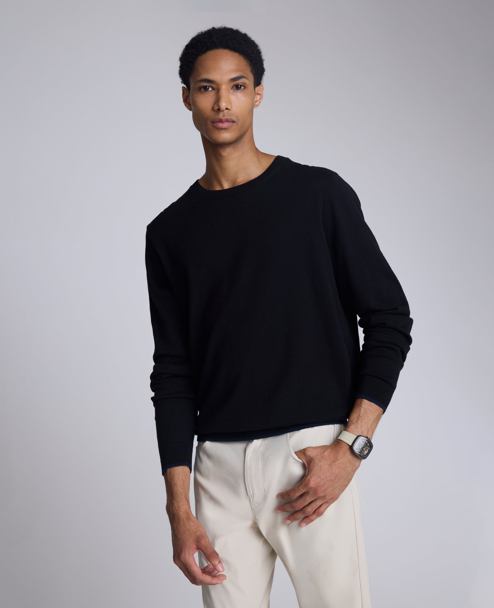 Kenneth Cole Reaction Clothing Crew Neck Sweater with Tipping Details maglione nero