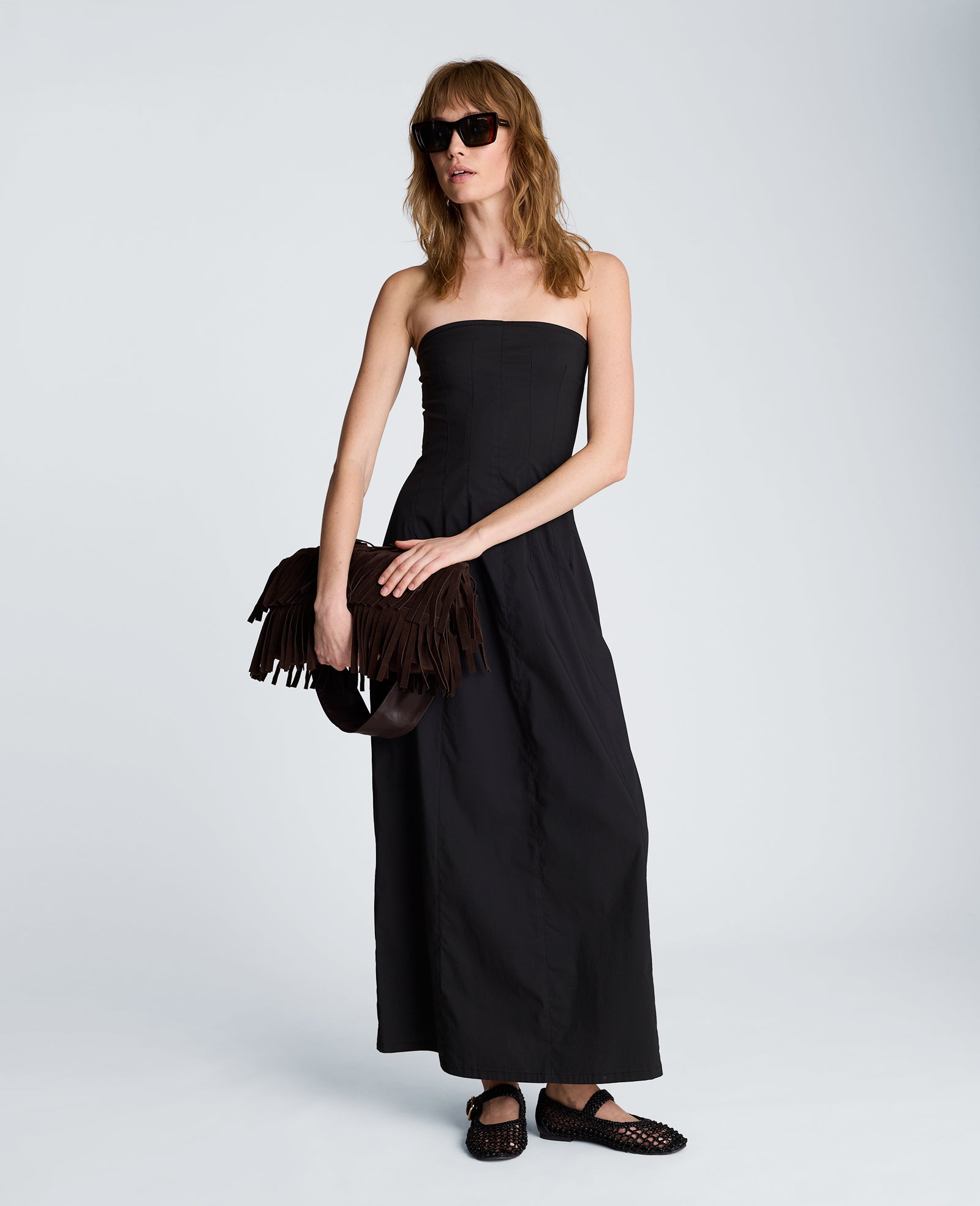 Kenneth Cole Reaction Clothing Strapless Maxi Dress abito lungo nero senza spalline