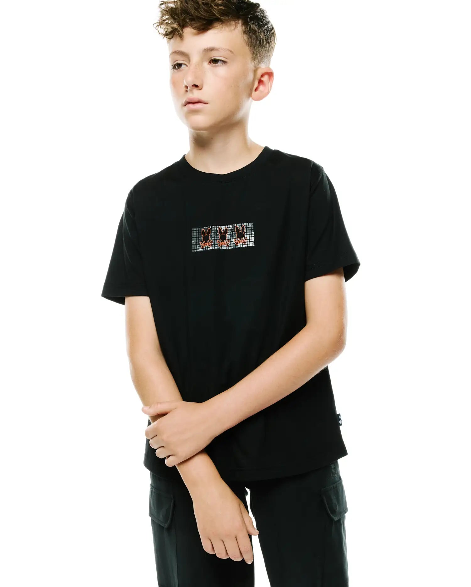Psycho Bunny Kids Tees KIDS' ALFIE BACK GRAPHIC TEE KT0200277 T-shirt nera in cotone