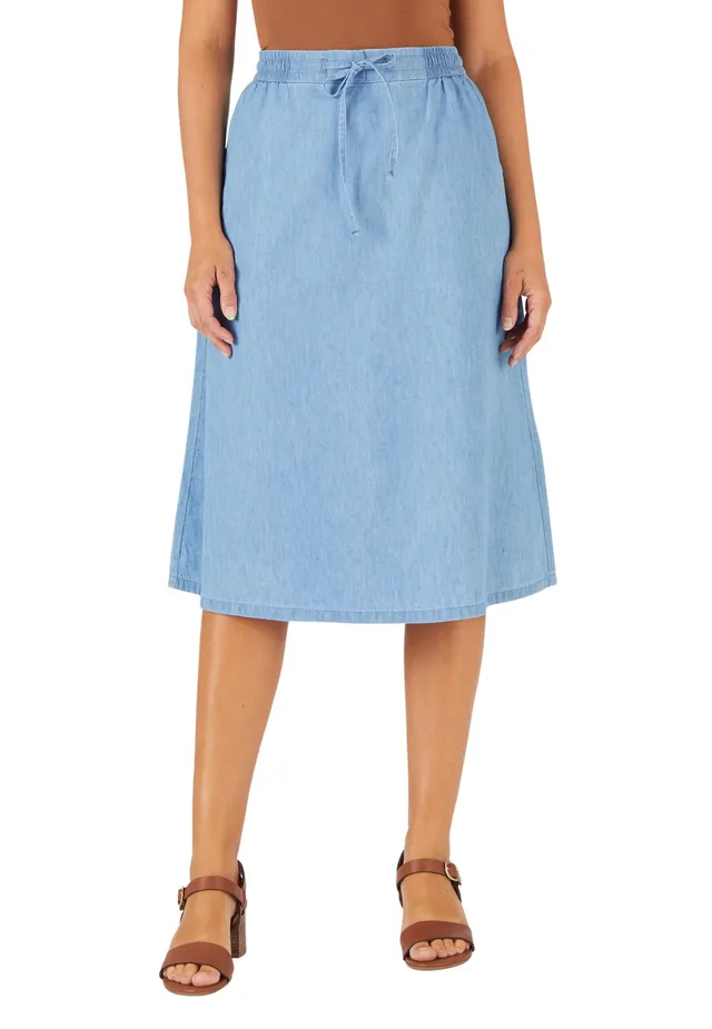 Damart Prêt-à-porter gonna chambray Blu Denim Pastello 54 ampia