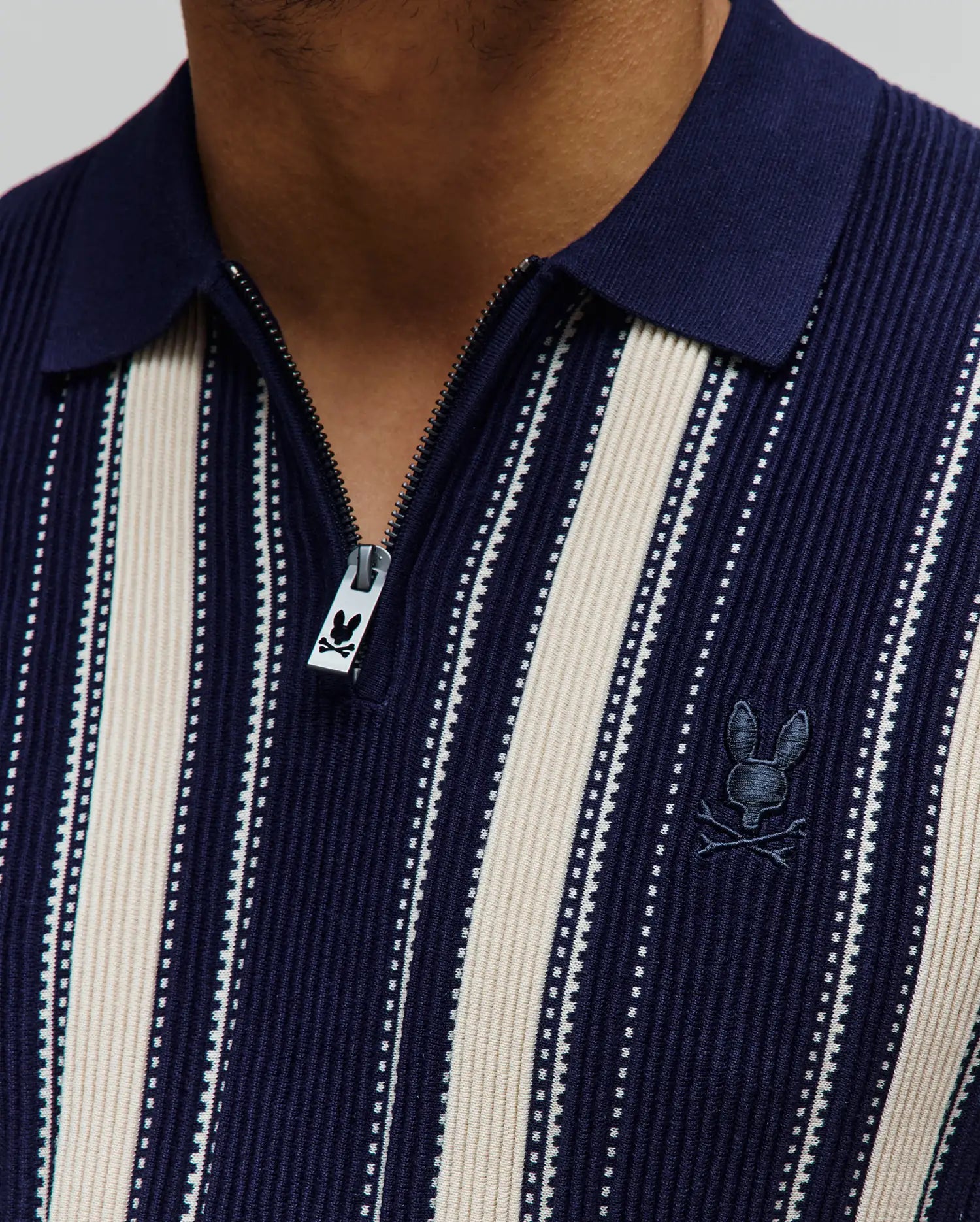 Psycho Bunny Men's Polos Cliff Knit Zip Polo MT0100210 polo uomo blu