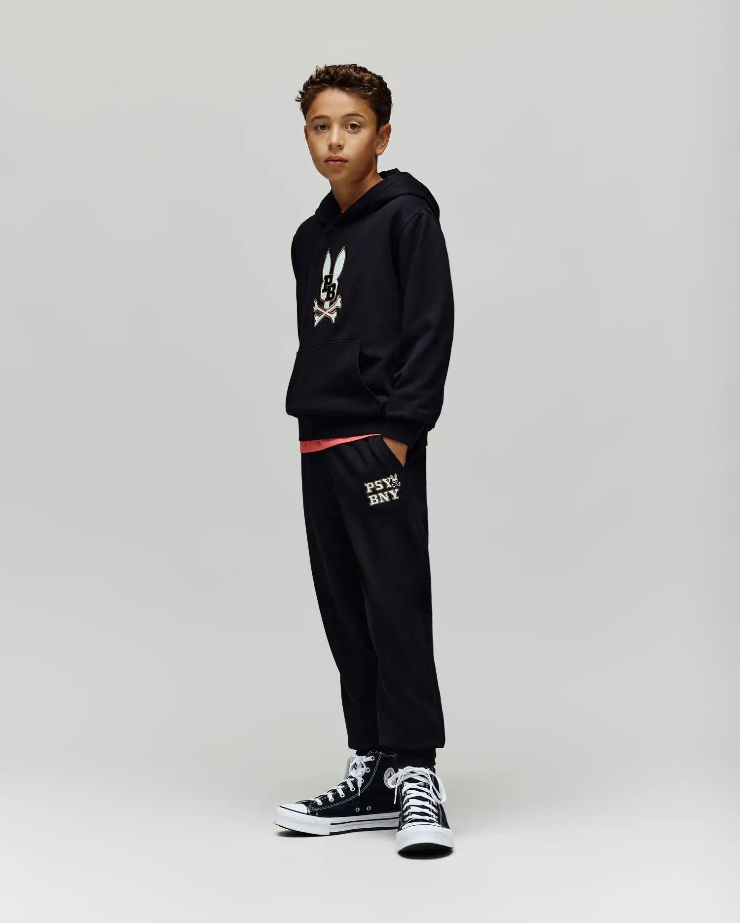 Psycho Bunny Kids Bottoms Wade Sweatpant pantaloni tuta neri in cotone misto