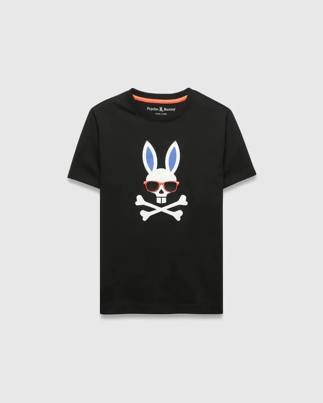 Psycho Bunny Kids Tees Sunny Graphic Tee maglietta nera, cotone Pima