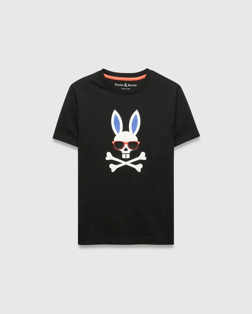 Psycho Bunny Kids Tees Sunny Graphic Tee maglietta nera, cotone Pima
