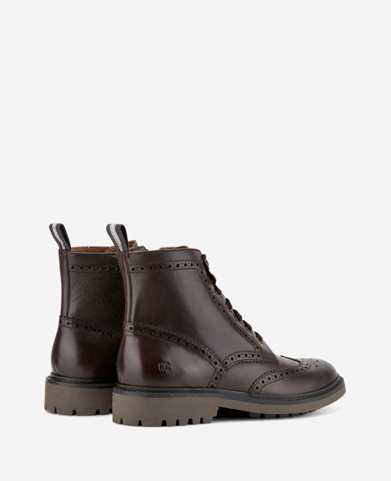 Kenneth Cole Reaction Shoes Todd Wingtip Lace Up Lug Sole Boot stivaletto ganache in pelle