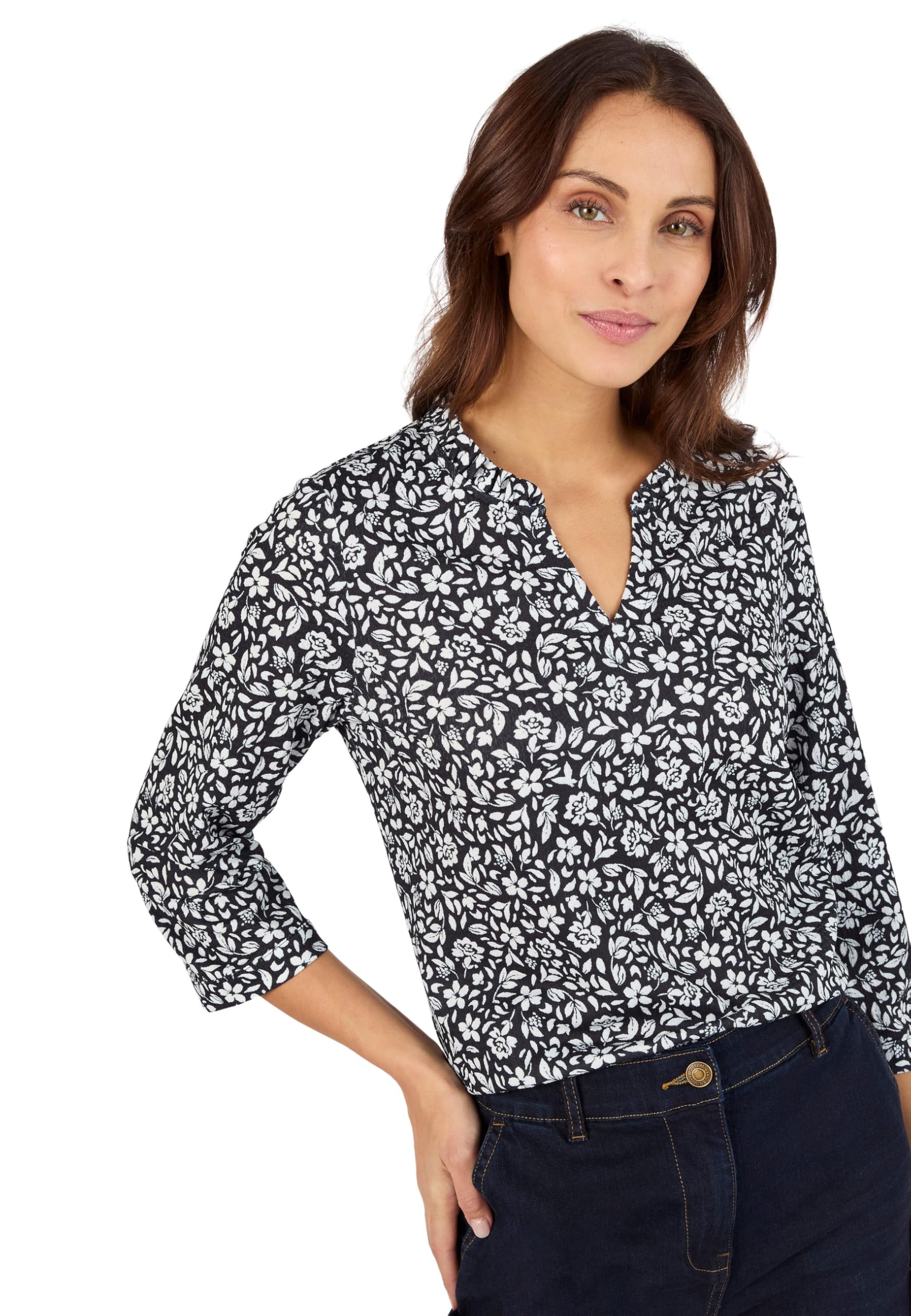 Damart Prêt-à-porter Maglietta a maglia con trama floreale taglia 38-40 nera piccoli fiori