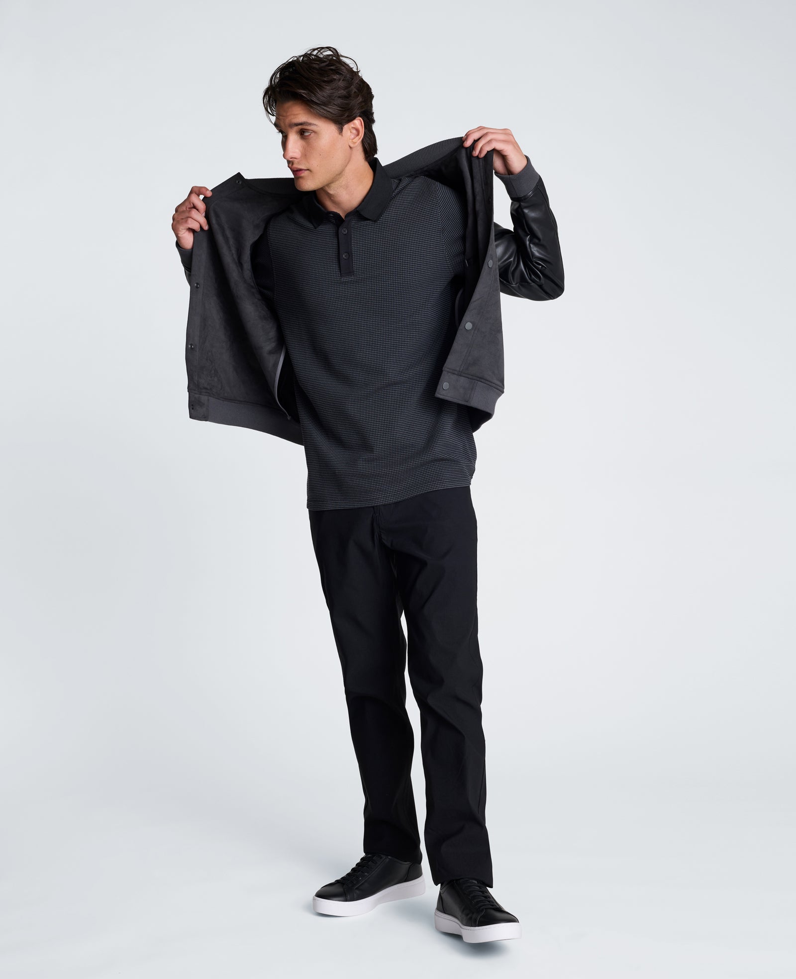 Kenneth Cole Reaction Clothing Contrast Placket Short Sleeve Polo polo antracite/nero
