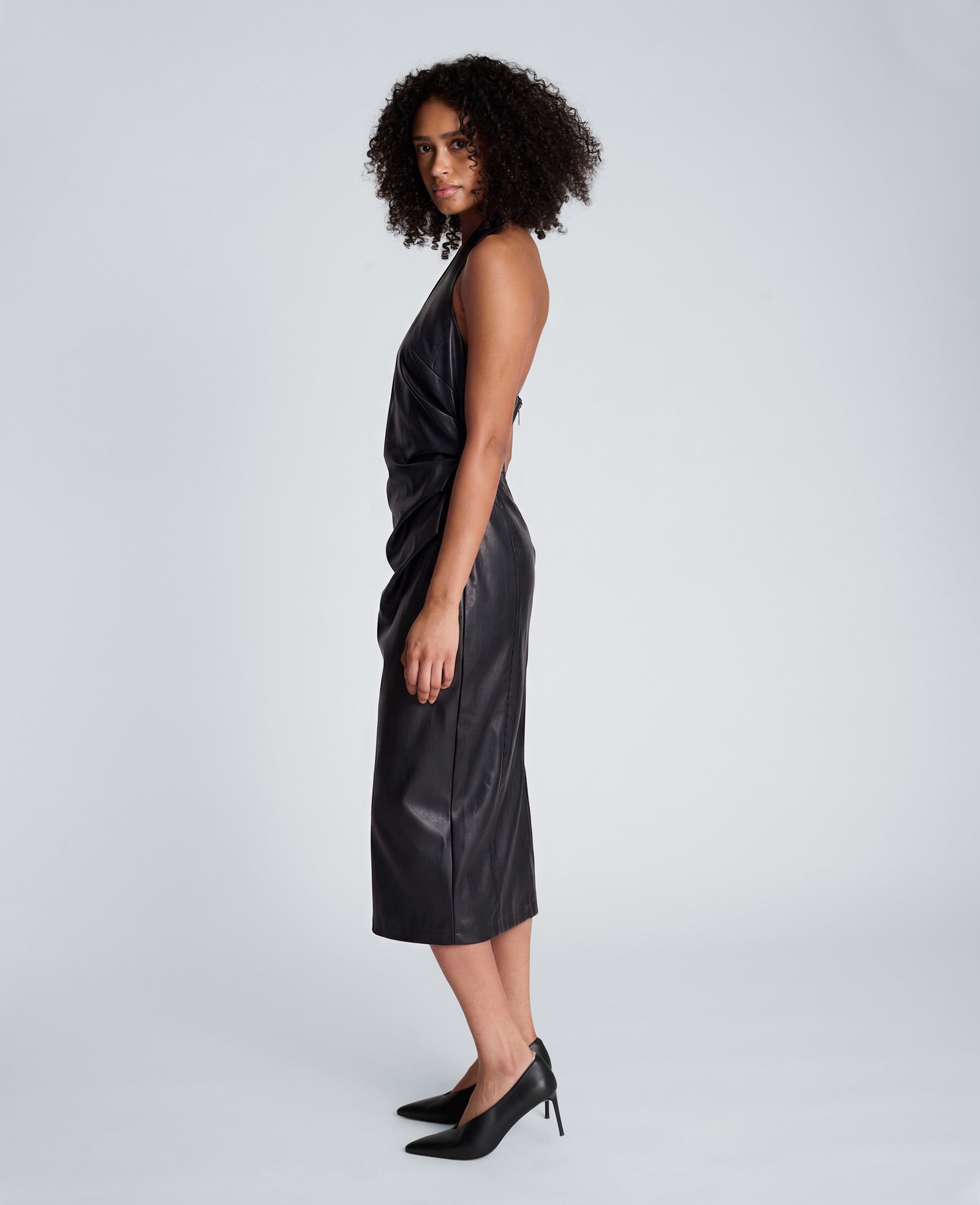 Kenneth Cole Reaction Clothing Halter Neck Draped Midi Dress vestito nero