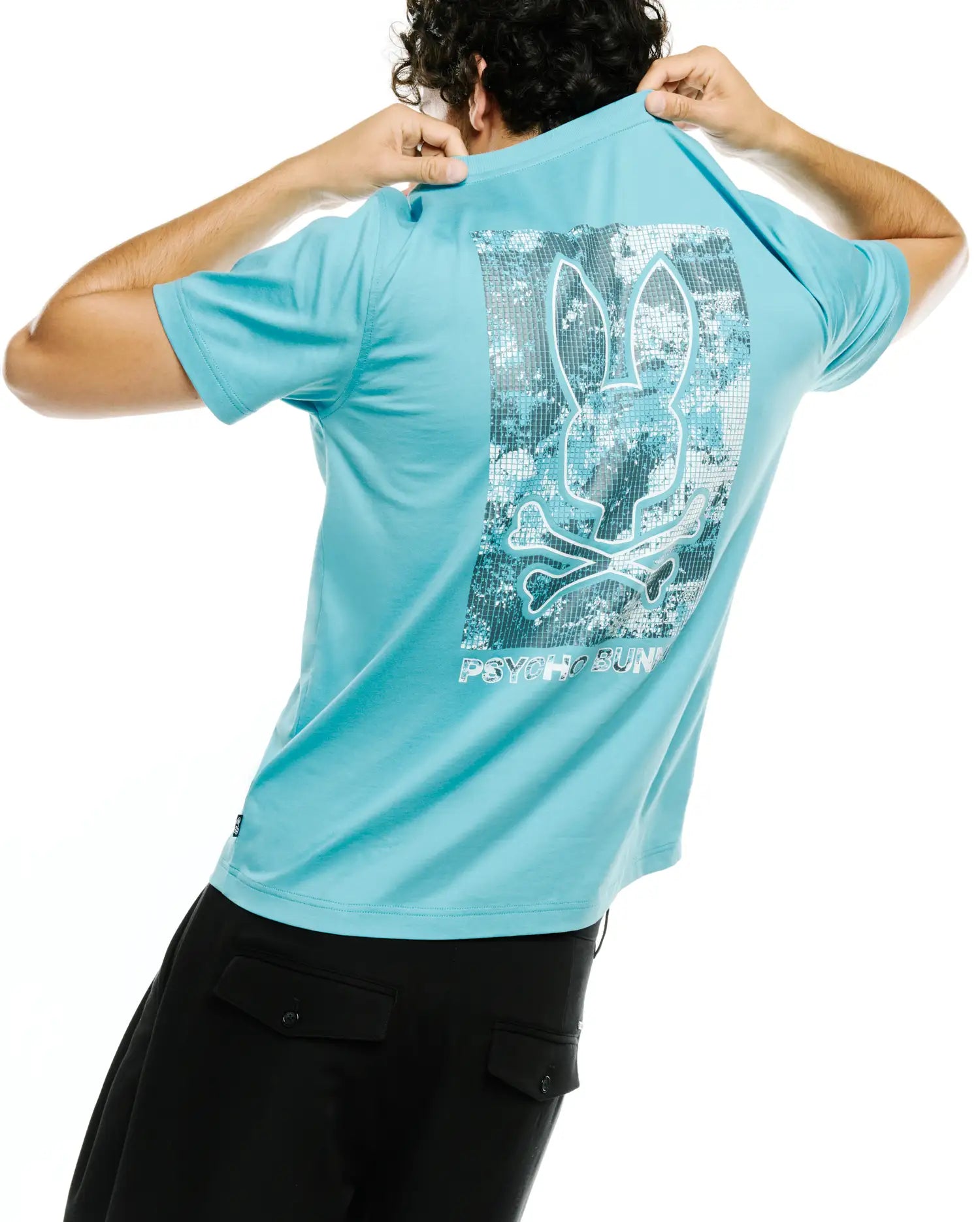 Psycho Bunny Men's Tees Men's Alfie Back Graphic Tee t-shirt blu grafica sul retro