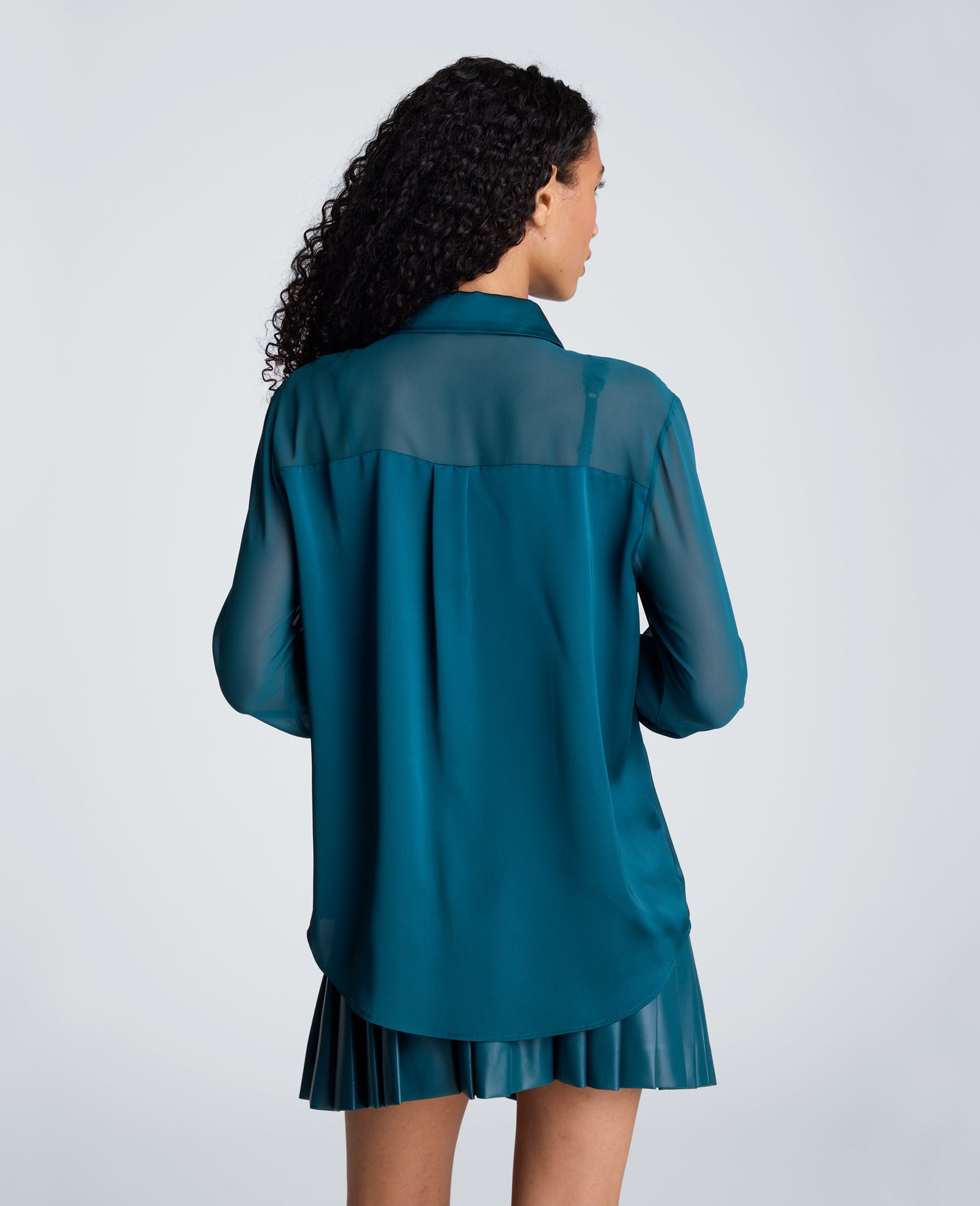 Kenneth Cole Reaction Clothing Long Sleeve Button Front Shirt camicia Teal Dusk maniche velate