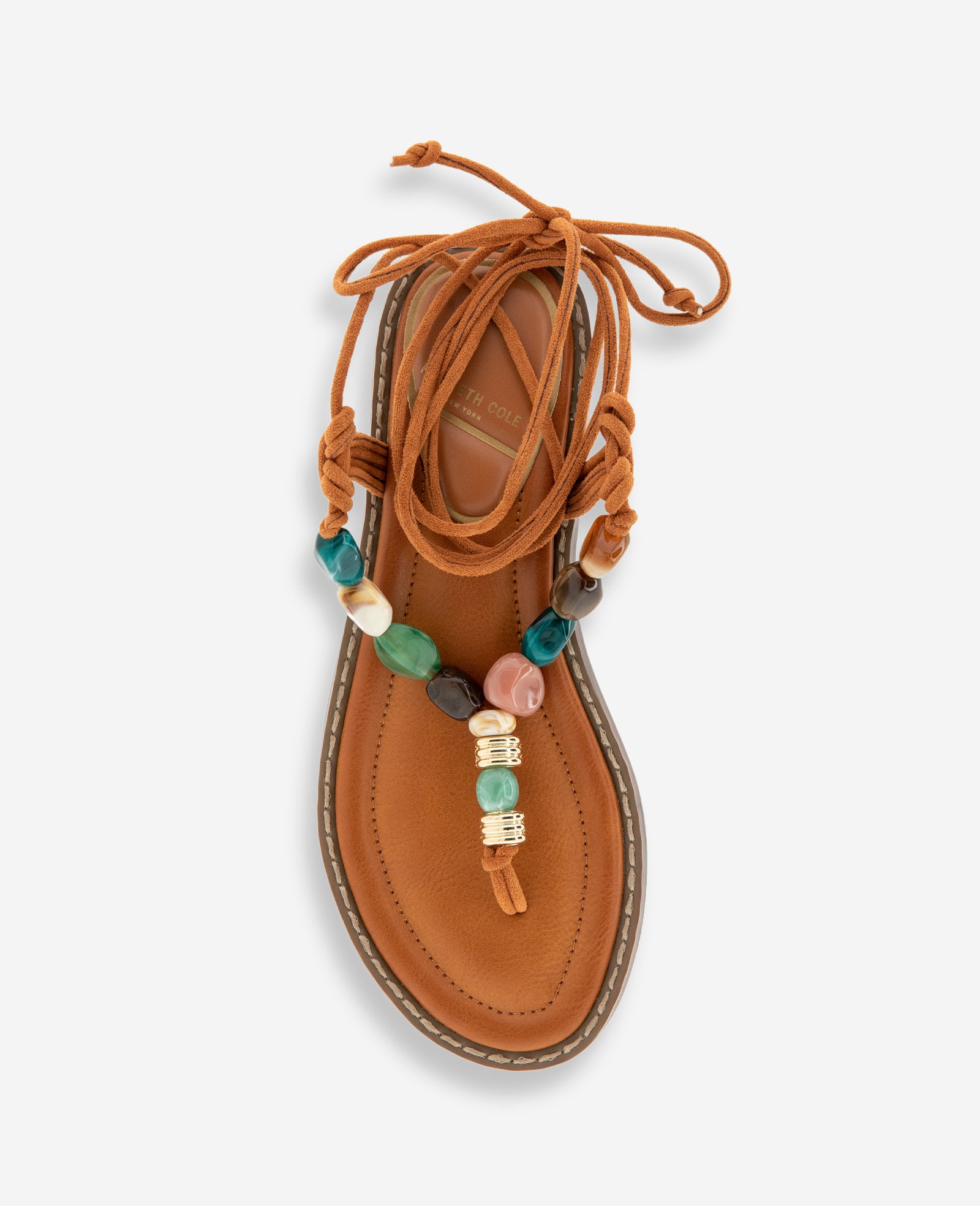Kenneth Cole Reaction Shoes Santiago Suede Stone Embellished Wrap Around Sandal sandali Pecan