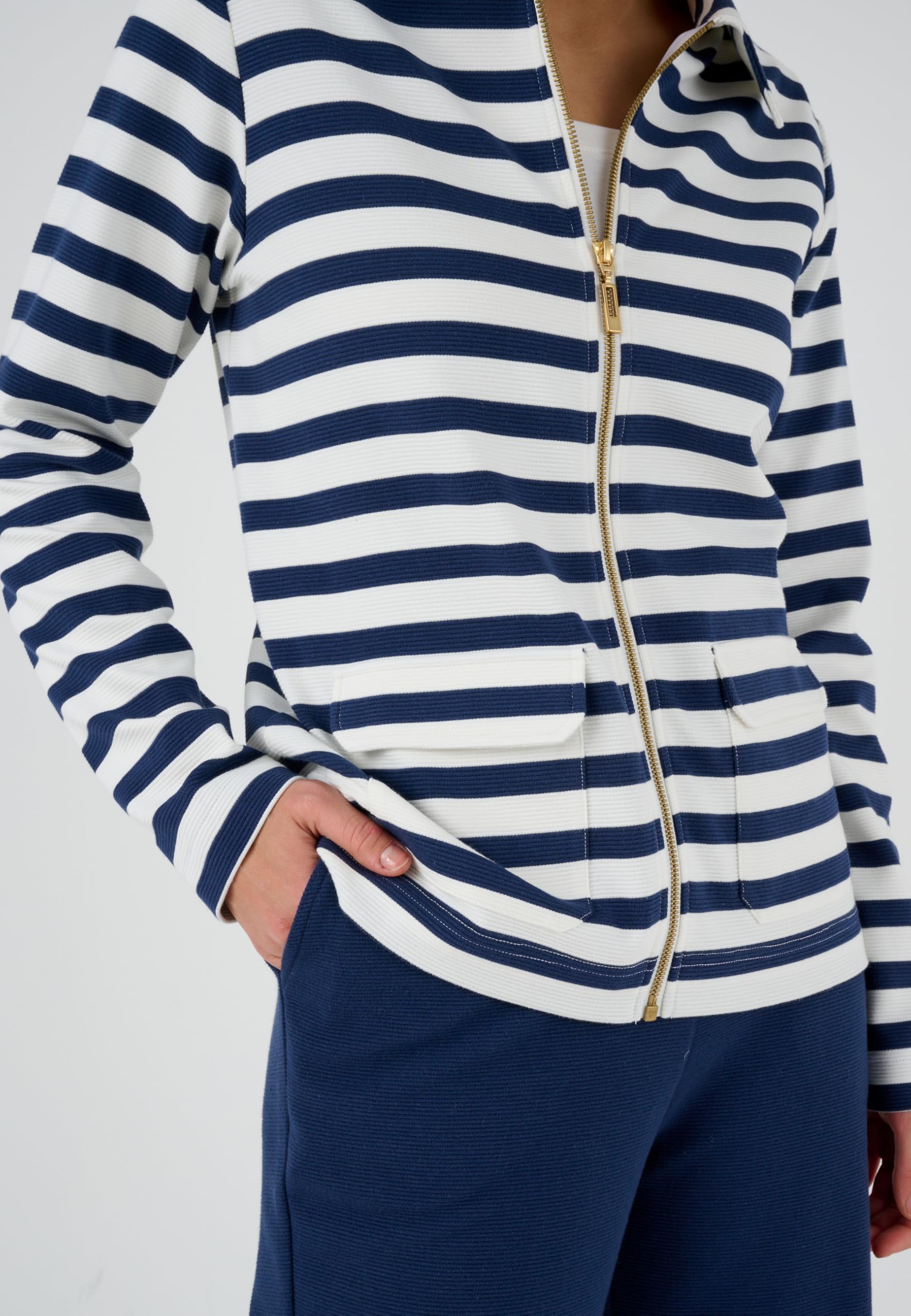 Damart Prêt-à-porter Giacca relax in maglia a righe 38-40 con zip dorata