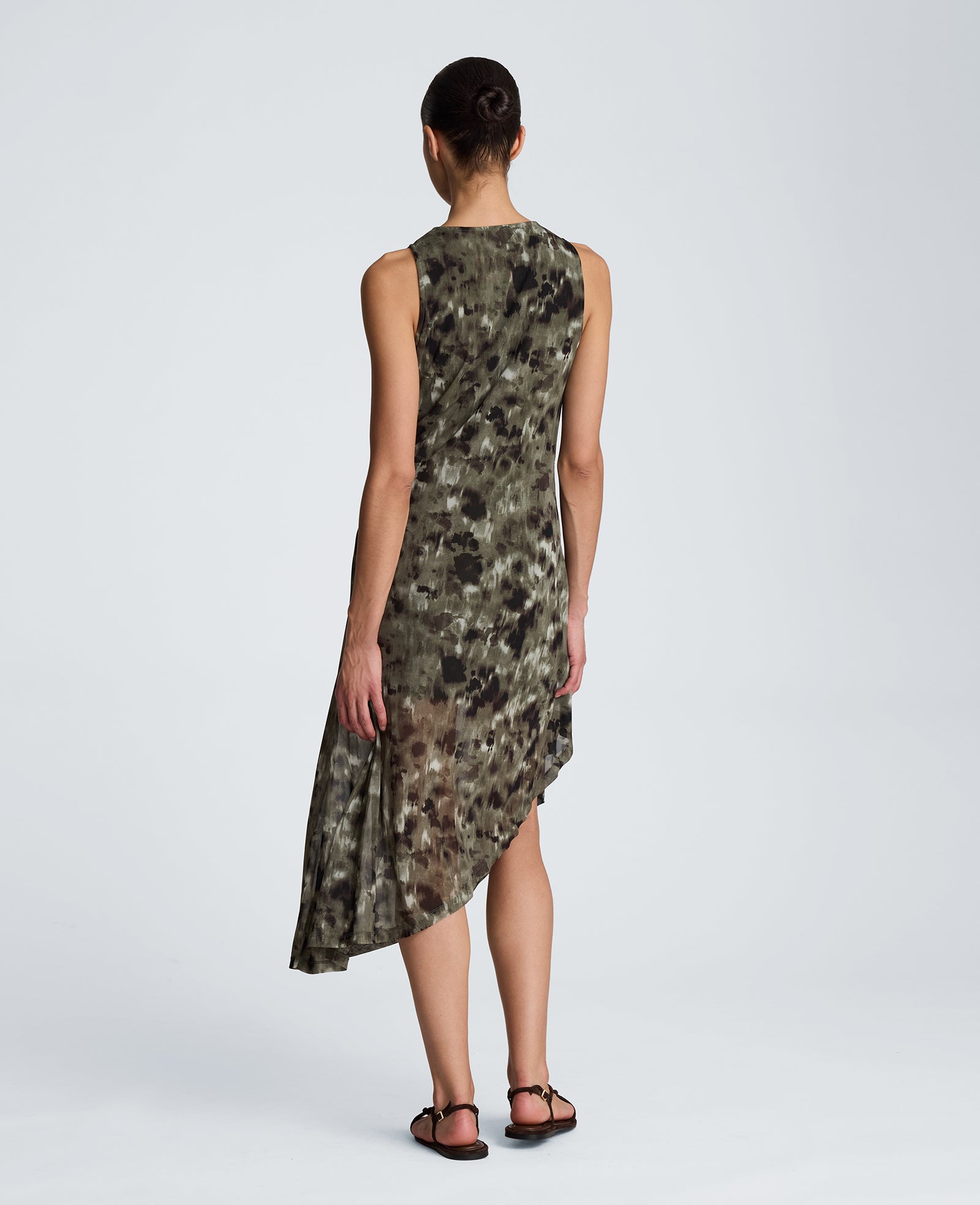 Kenneth Cole Reaction Clothing Asymmetrical Hem Midi Dress abito midi verde fantasia