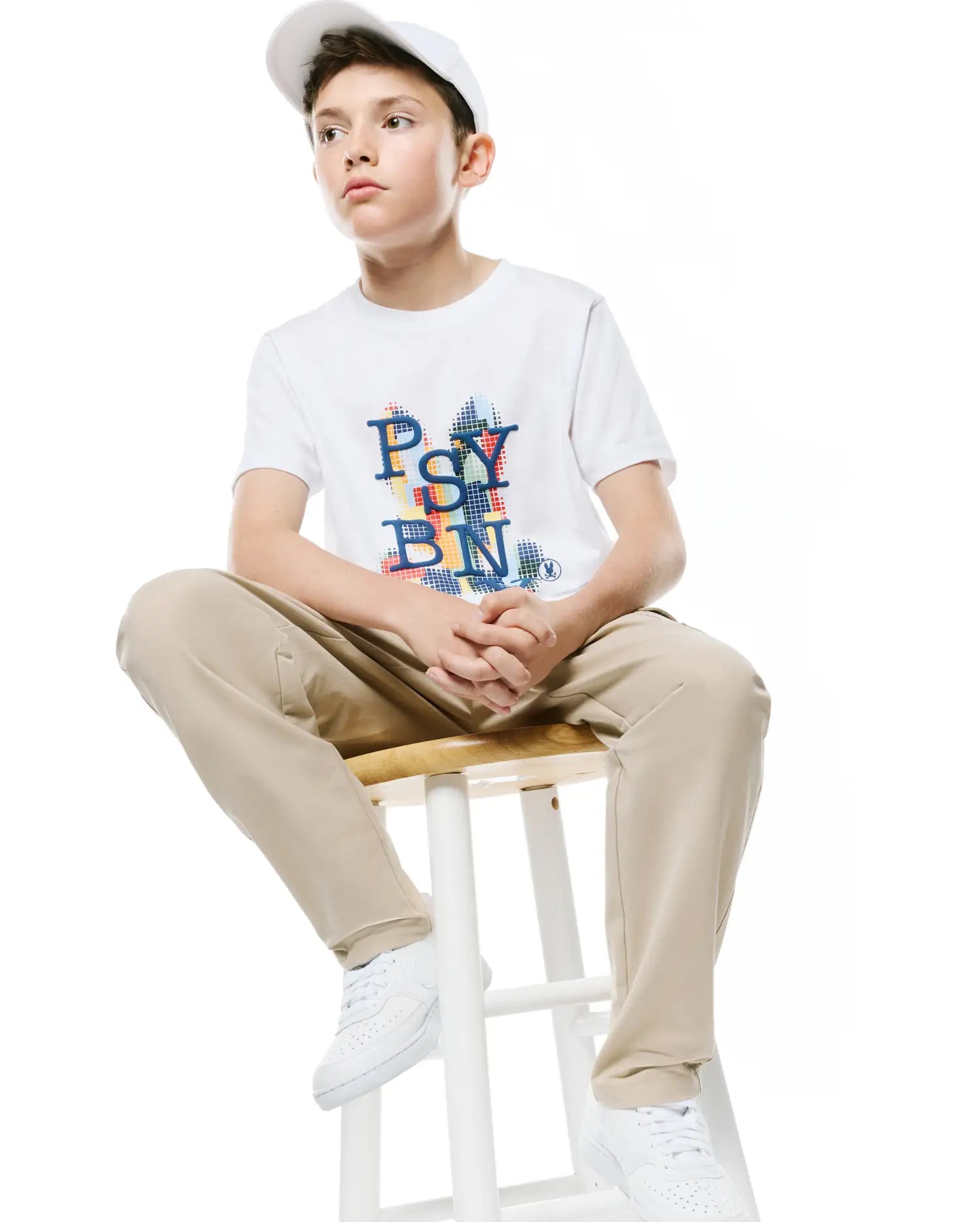 Psycho Bunny Kids Tees Kids Wes Graphic Tee maglietta bianca in cotone Pima