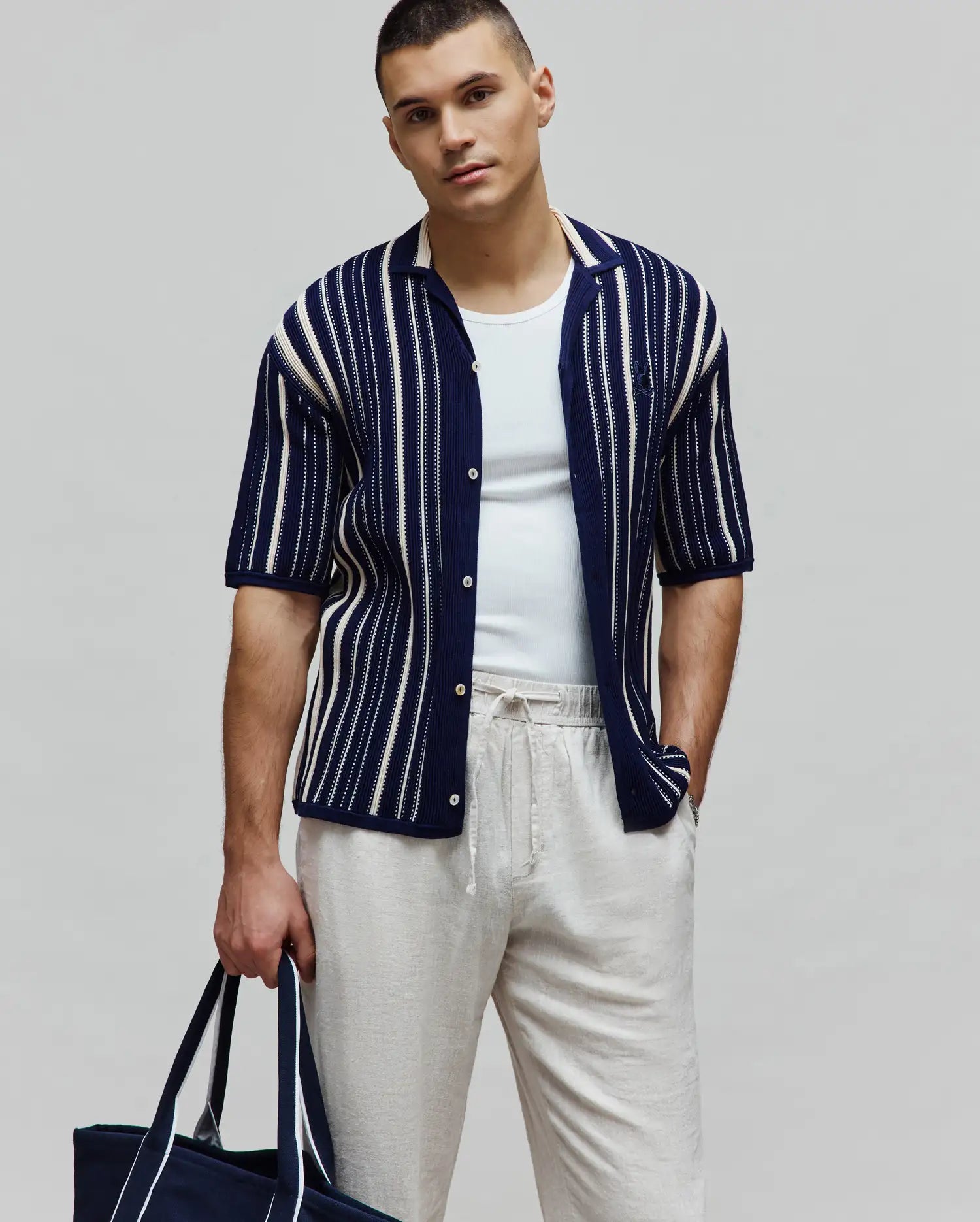 Psycho Bunny Men's Shirts Cliff Shirt camicia Evening Blue in cotone