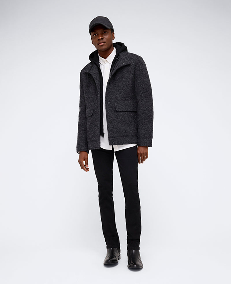 Kenneth Cole Reaction Clothing Boucle Wool Jacket with Attached Jersey Hood giacca antracite in lana