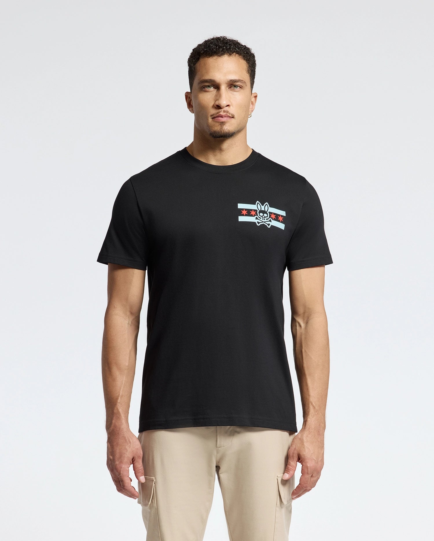 Psycho Bunny Men's Tees MENS CHICAGO TEE B6U551W1PC t-shirt nera in cotone Pima