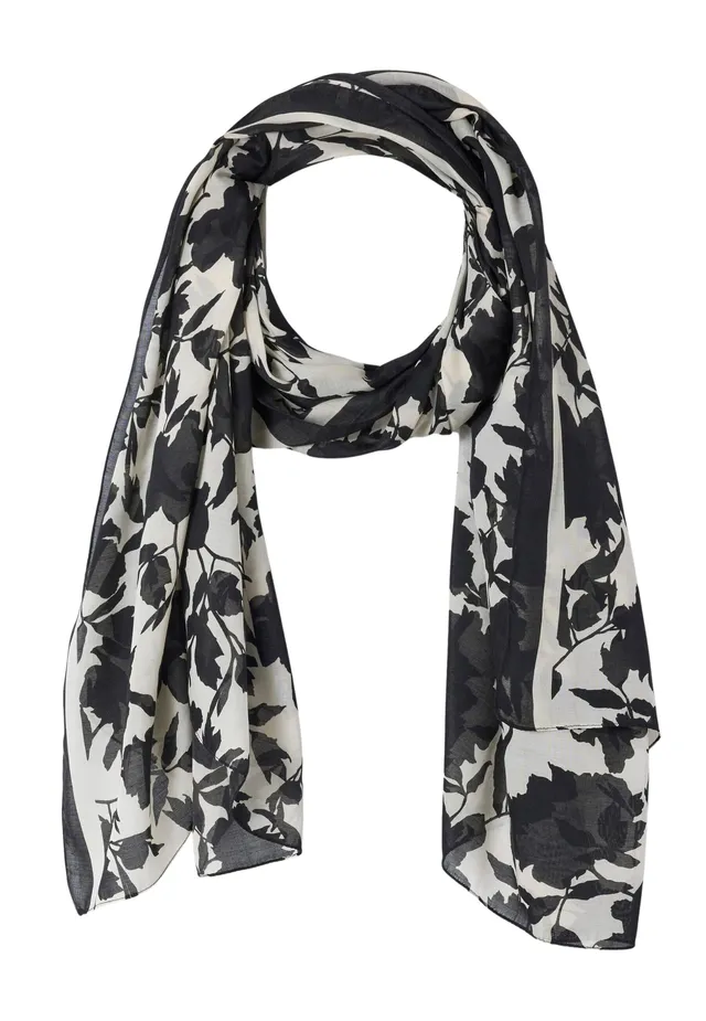 Damart Accessori Sciarpa con stampa vegetale a contrasto donna nera 180 x 100 cm