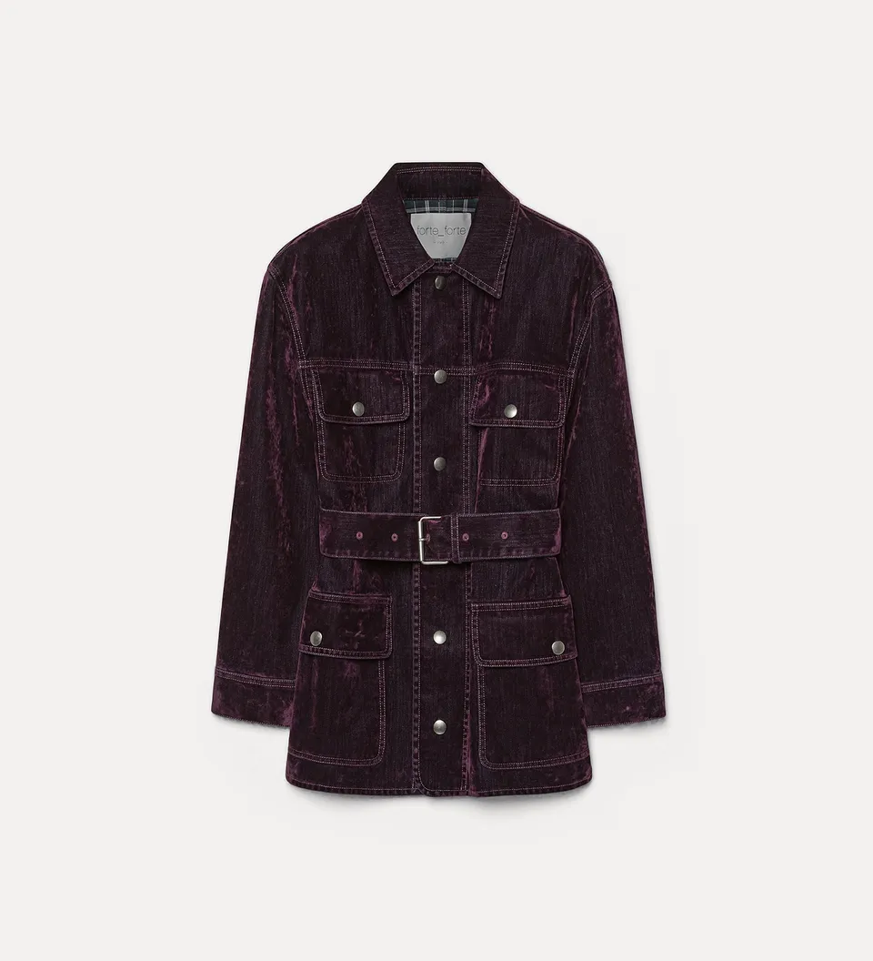 Forte giacche flocked denim field jacket giacca bordeaux in denim