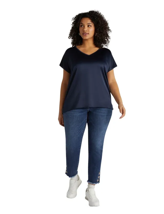 Fiorella Rubino Top e t-shirt T-shirt in Raso e Jersey t-shirt blu curvy