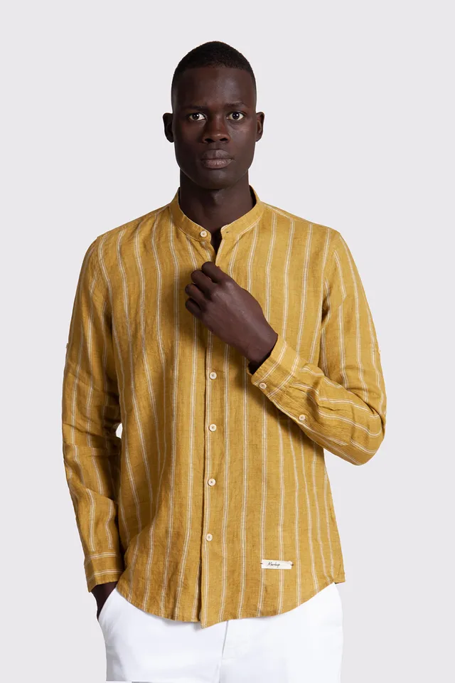 Markup Uomo Camicie Camicia coreana lino rigata camicia uomo