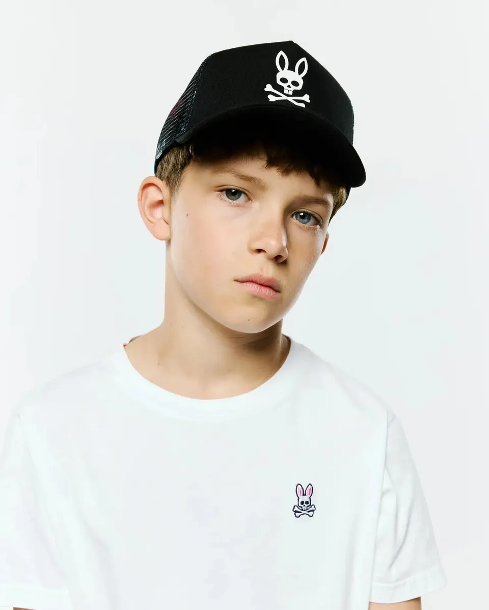 Psycho Bunny Kids Accessories Quintin cappellino trucker nero regolabile O/S