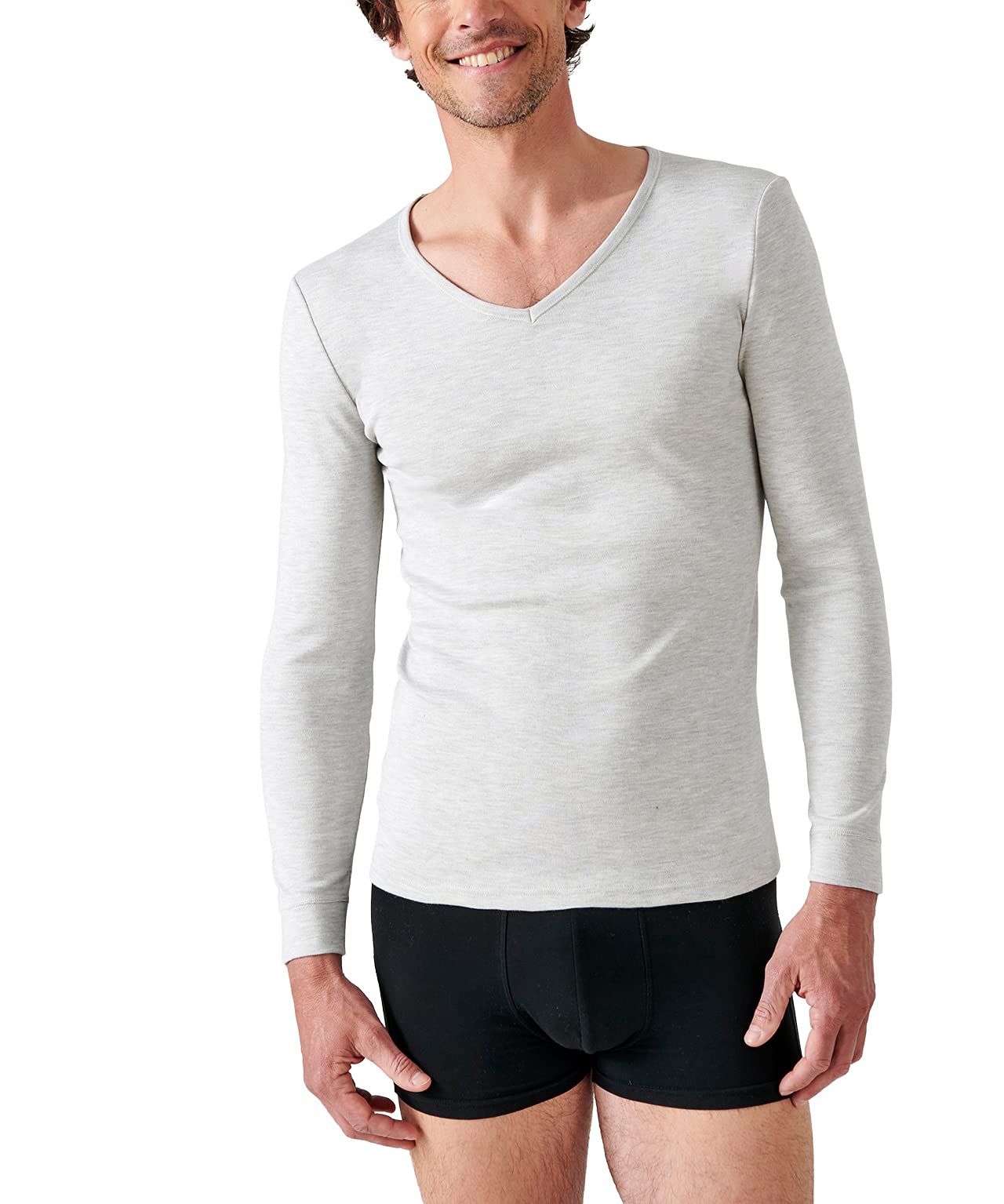 Damart Thermolactyl T-shirt uomo scollo a V maniche lunghe bianca S calore medio