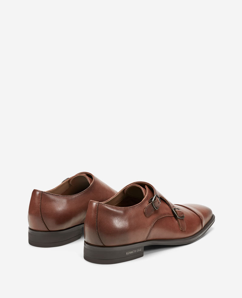 Kenneth Cole Reaction Shoes Charles Double Monk Strap Cap Toe Oxford scarpe cognac in pelle