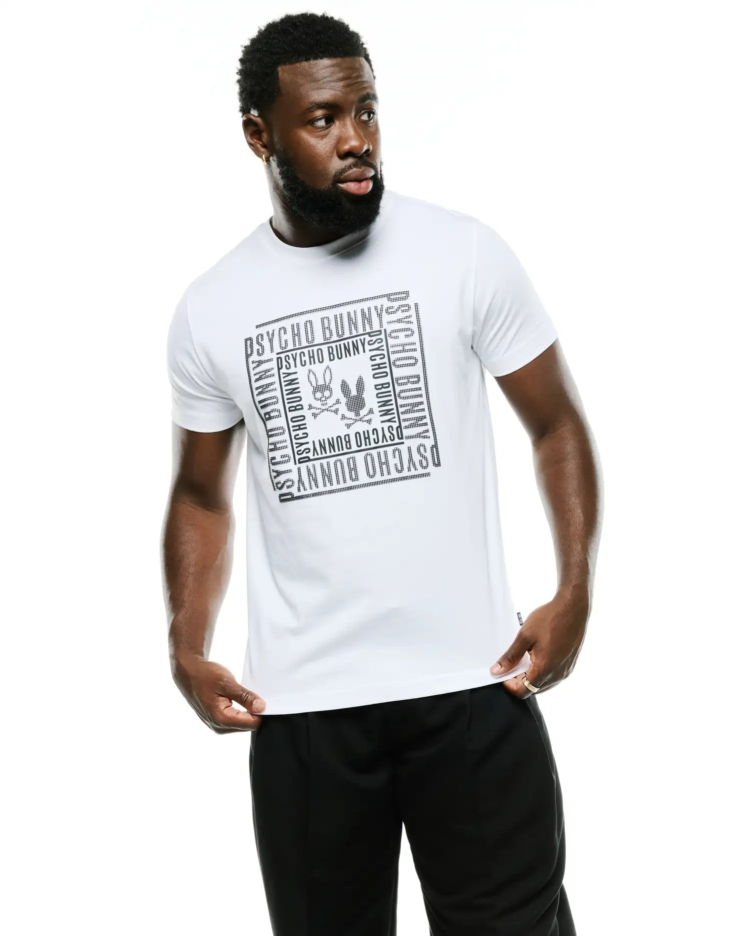 Psycho Bunny Men's Tees Raj Wordmark Graphic Tee MT0200447 maglietta bianca