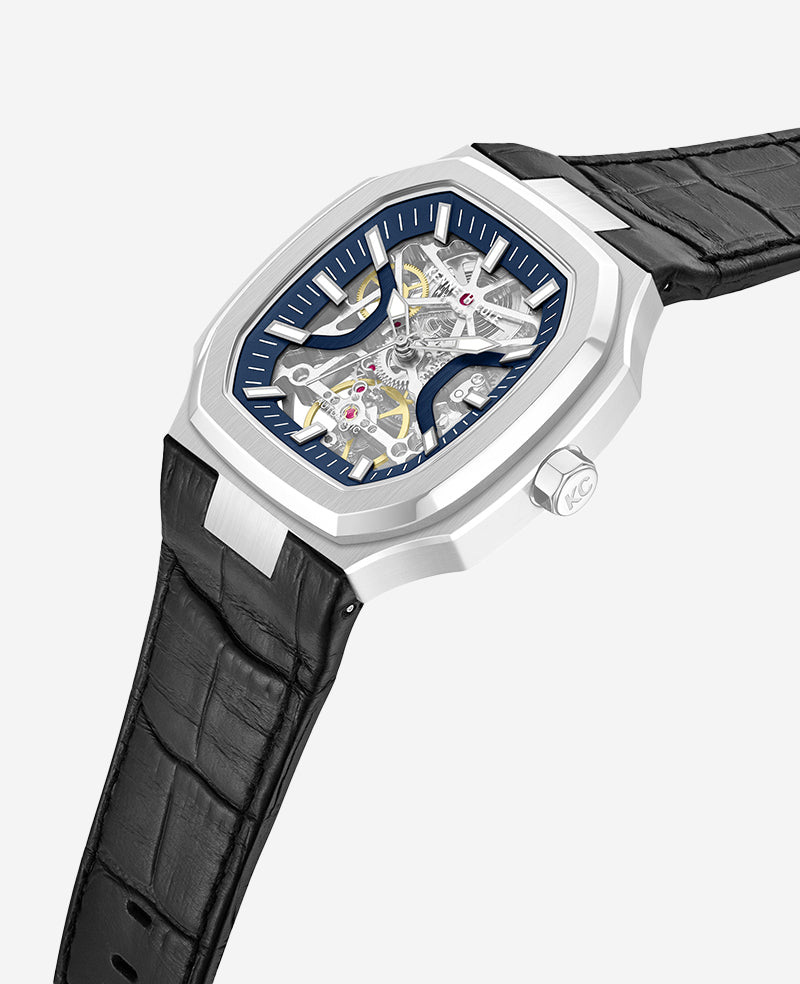 Kenneth Cole Reaction Skeleton Automatic orologio argento, cinturino in pelle