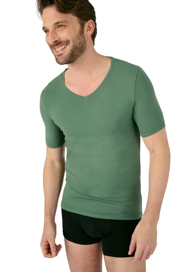 Damart Thermolactyl Sensitive maglietta uomo scollo a V maniche corte verde eucalipto S