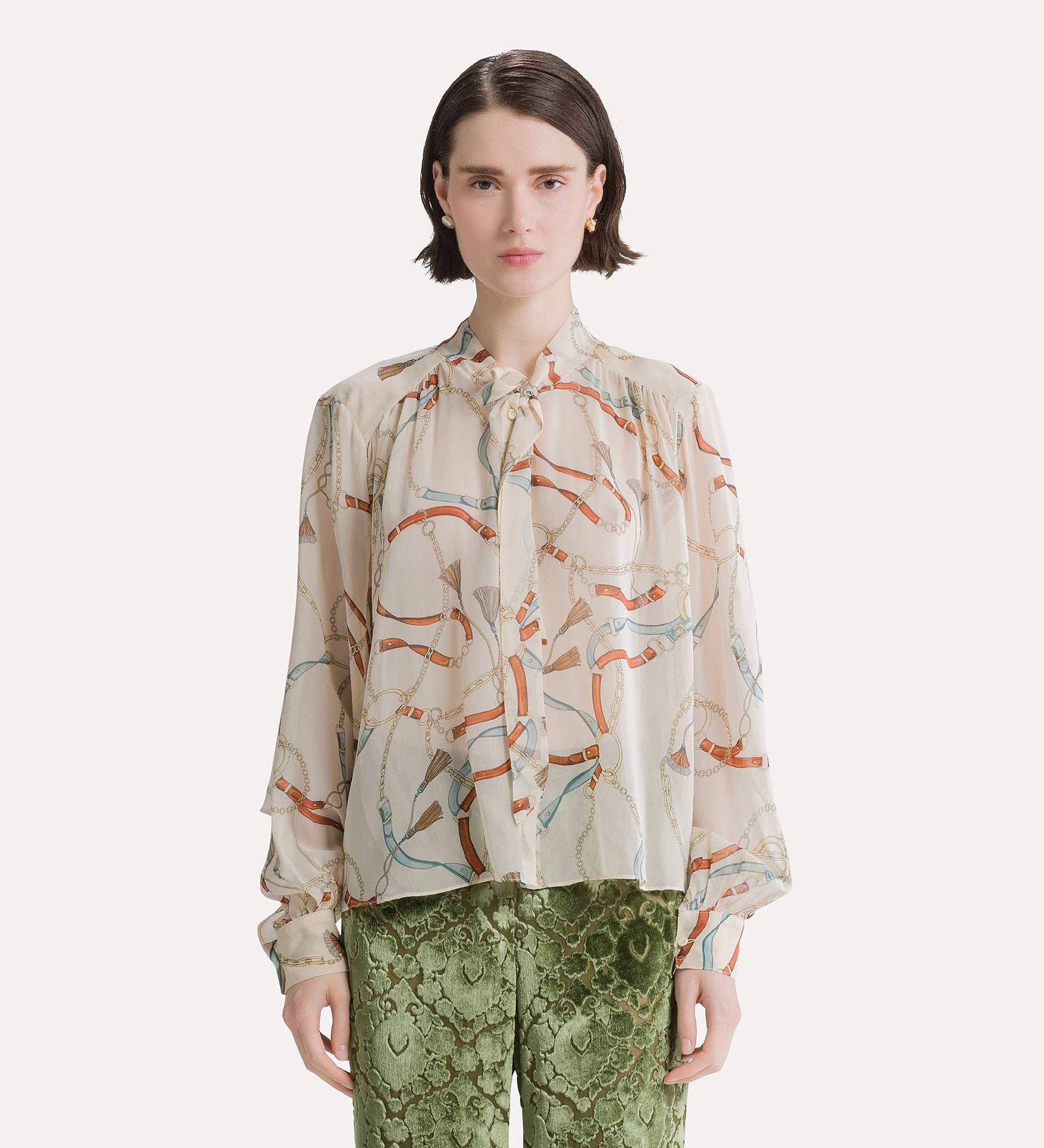 Forte camicie camicia The Crown cropped in seta avorio